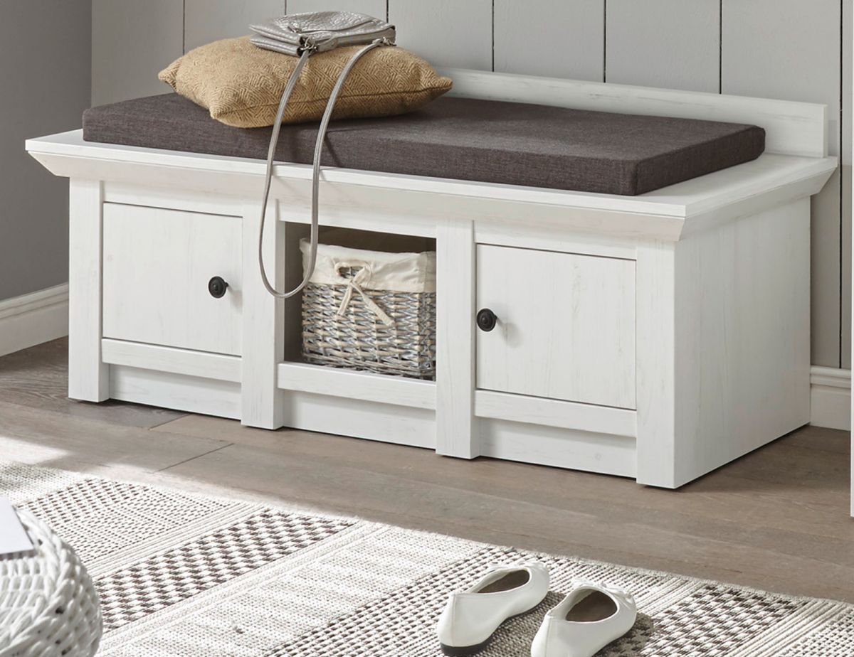 Garderobe Sitzbank und Schuhschrank Hooge in Pinie weiß 124 cm