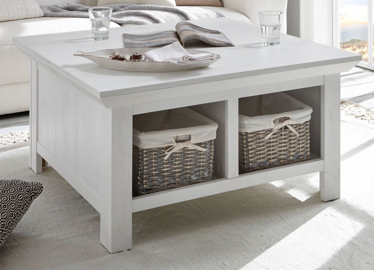 Couchtisch Hooge in Pinie weiß 93 cm mit Truhe