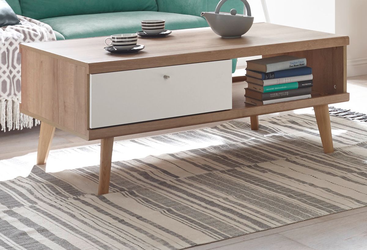 Couchtisch Helge in weiß und Eiche Riviera 107 x 67 cm