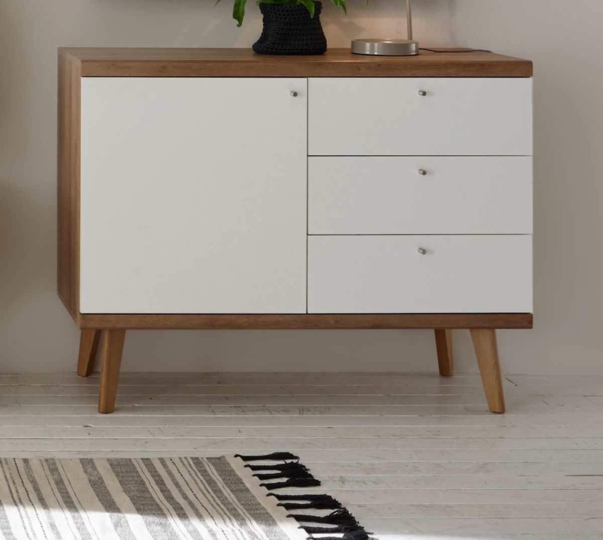 Sideboard Helge in weiß und Eiche Riviera 107 x 83 cm