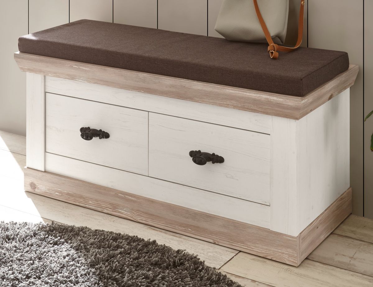 Garderobe Sitzbank Rovola in Pinie weiß 107 x 48 cm