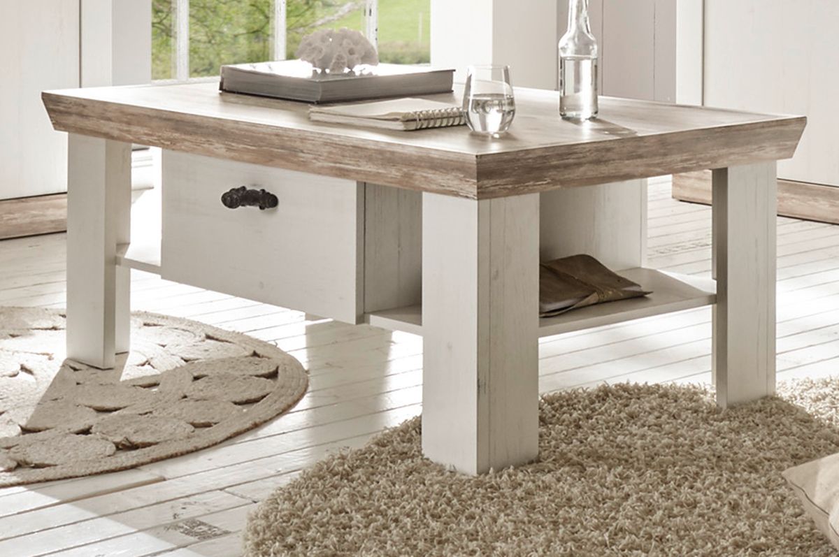 Couchtisch Rovola in Pinie weiß Landhaus 109 x 69 cm