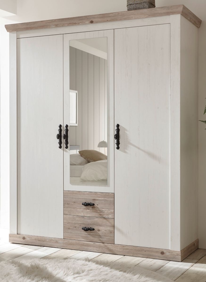 Kleiderschrank Rovola in Pinie weiß Landhaus 169 x 201 cm