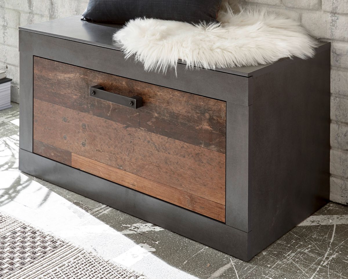 Garderobe Sitzbank Ward in Used Wood Shabby und Matera grau 80 x 44 cm