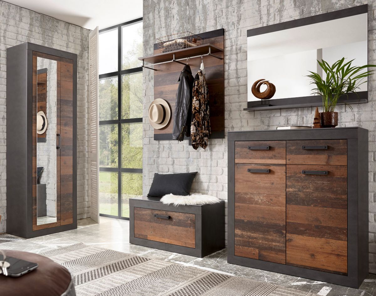 Garderobe Ward in Used Wood Shabby und Matera grau Set 5-teilig 277 x 201 cm