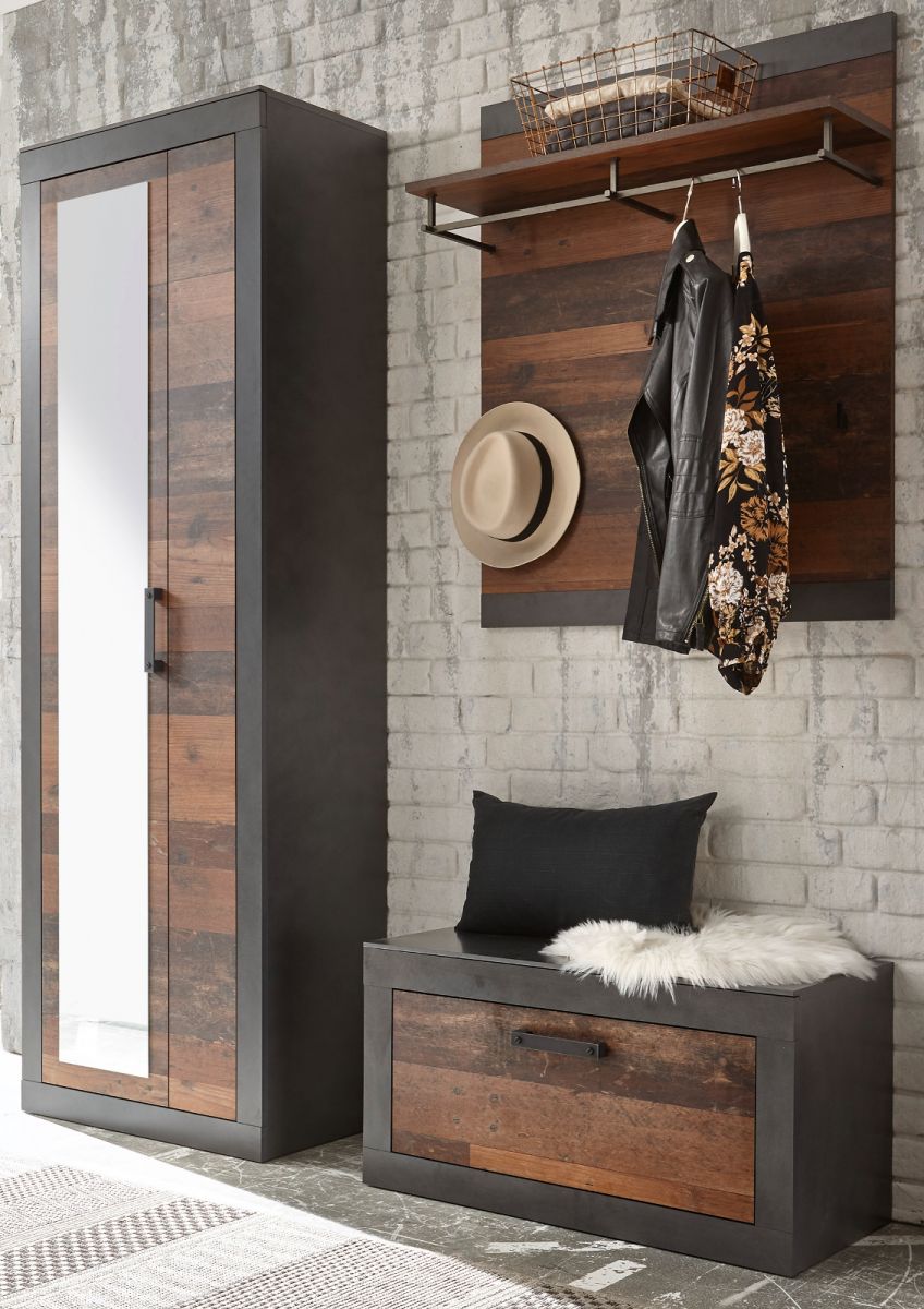 Garderobe Ward in Used Wood Shabby und Matera grau Set 3-teilig 165 x 201 cm