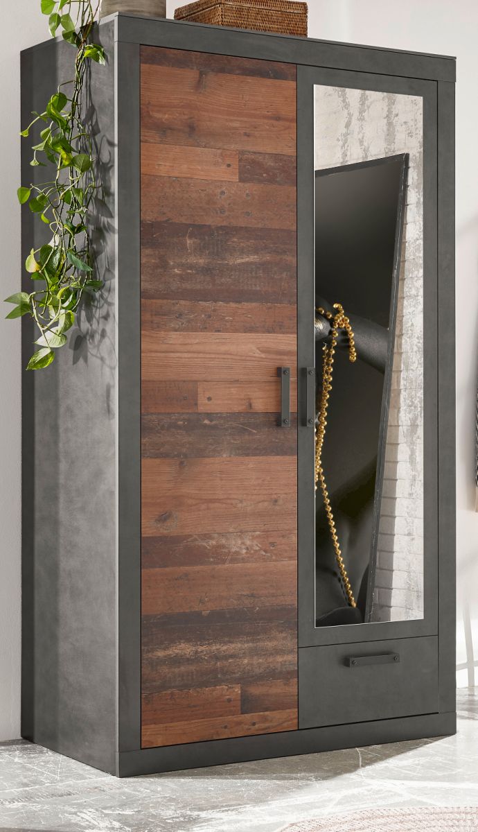 Kleiderschrank Ward in Used Wood Shabby und Matera grau 105 x 201 cm