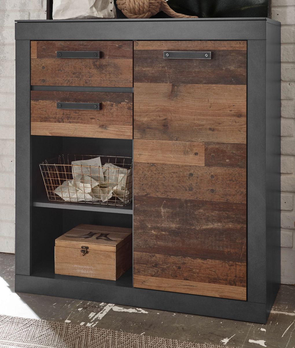 Kommode Ward in Used Wood Shabby und Matera grau 92 x 104 cm