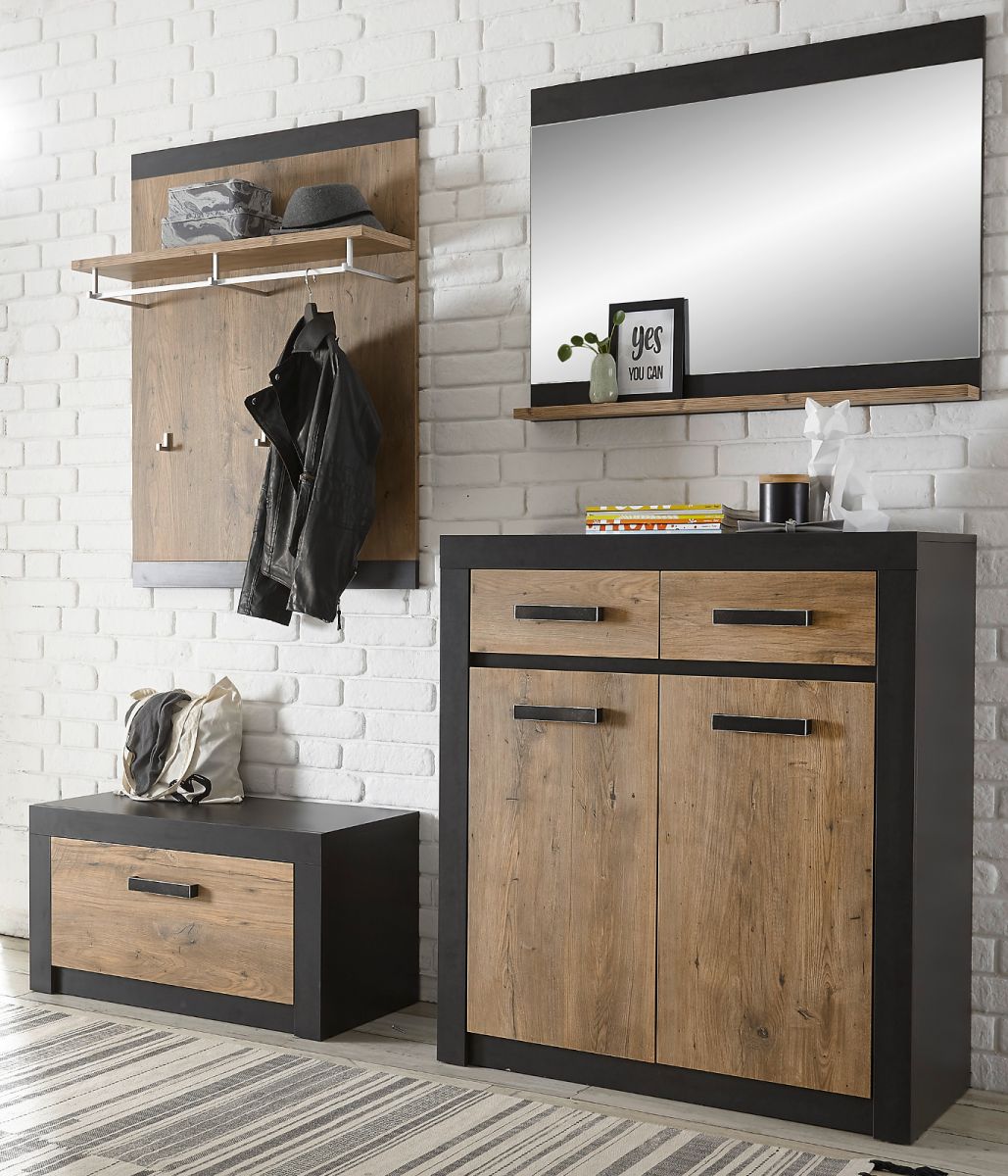 Garderobe Beveren in Kastanie und Fresco grau Set 4-teilig 192 x 200 cm