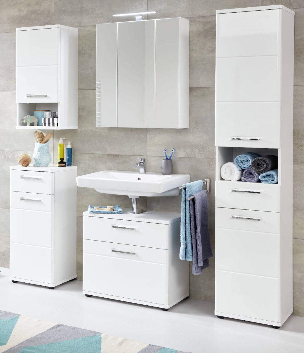Badmöbel Set 5-teilig Monte in Hochglanz weiß 164 x 189 cm