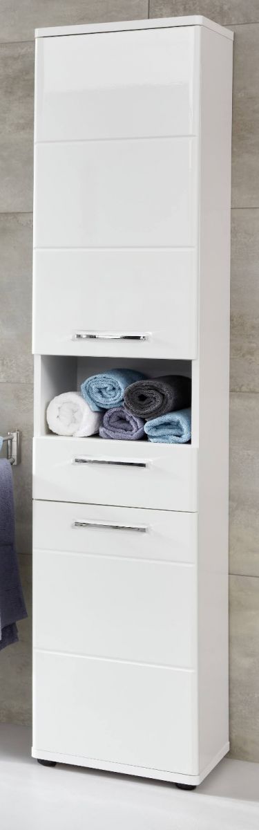 Badezimmer Hochschrank Monte in Hochglanz weiß 37 x 189 cm