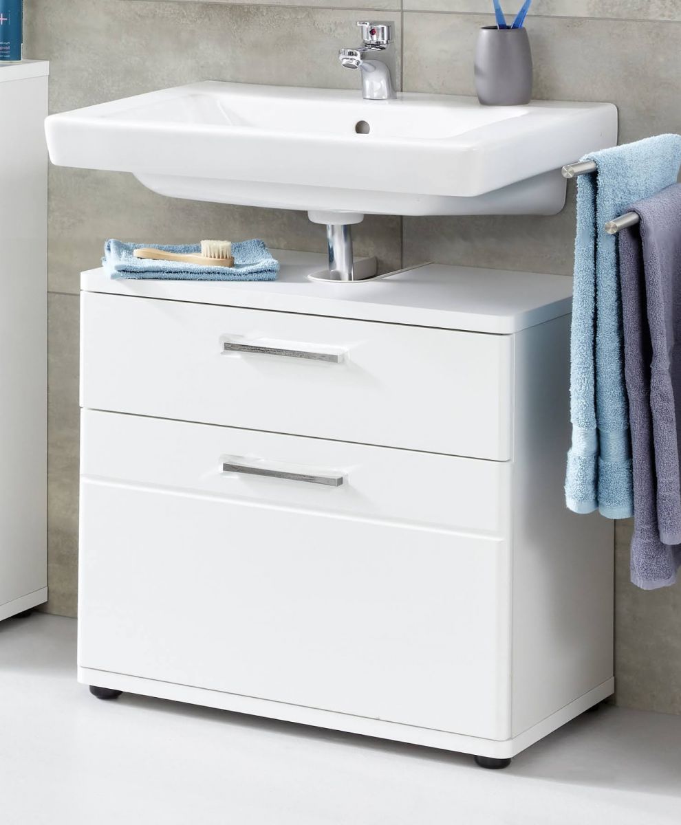 Badezimmer Waschbeckenunterschrank Monte in Hochglanz weiß 60 x 58 cm