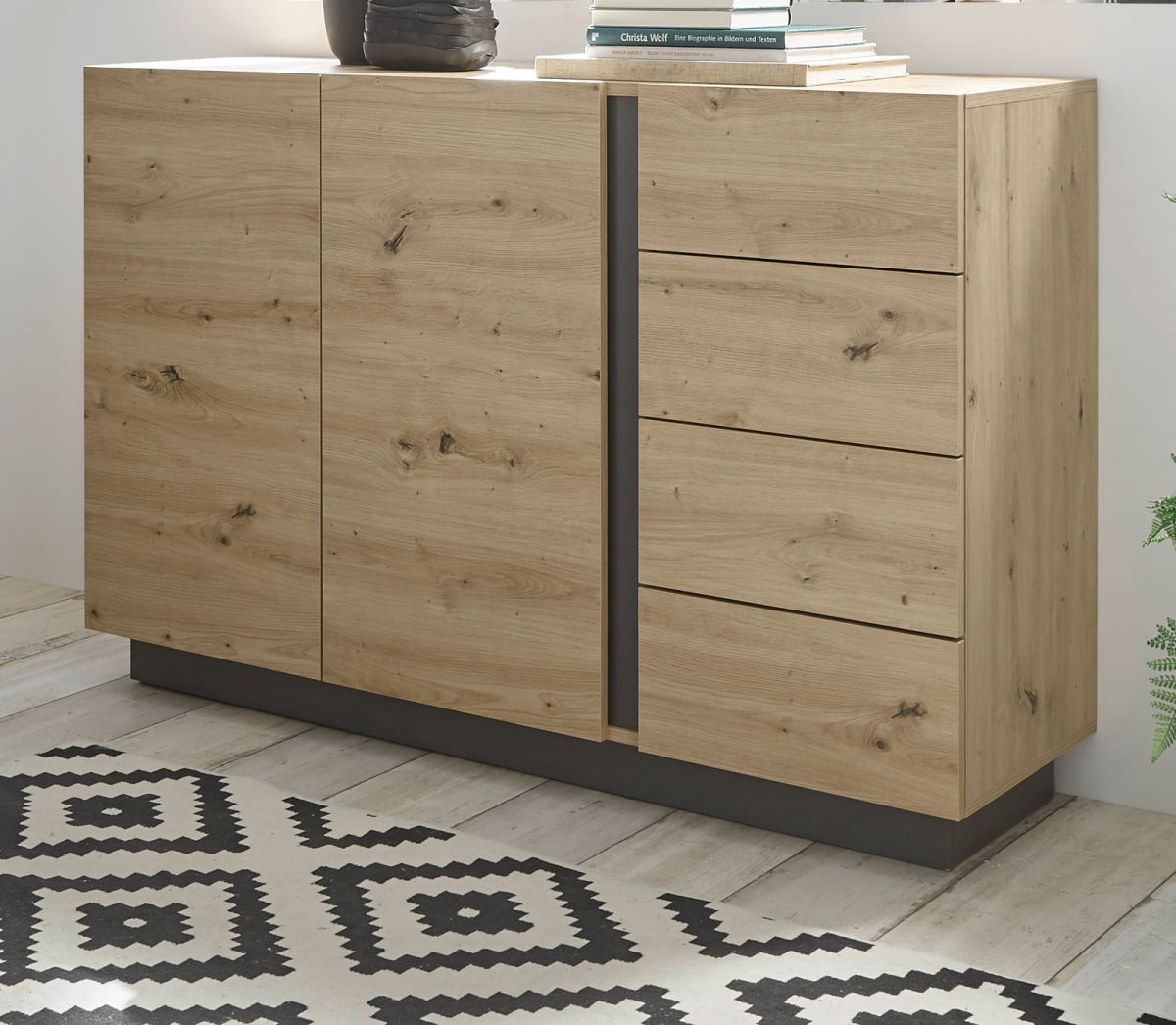 Sideboard Louna in Eiche Artisan und Graphit grau 138 x 91 cm
