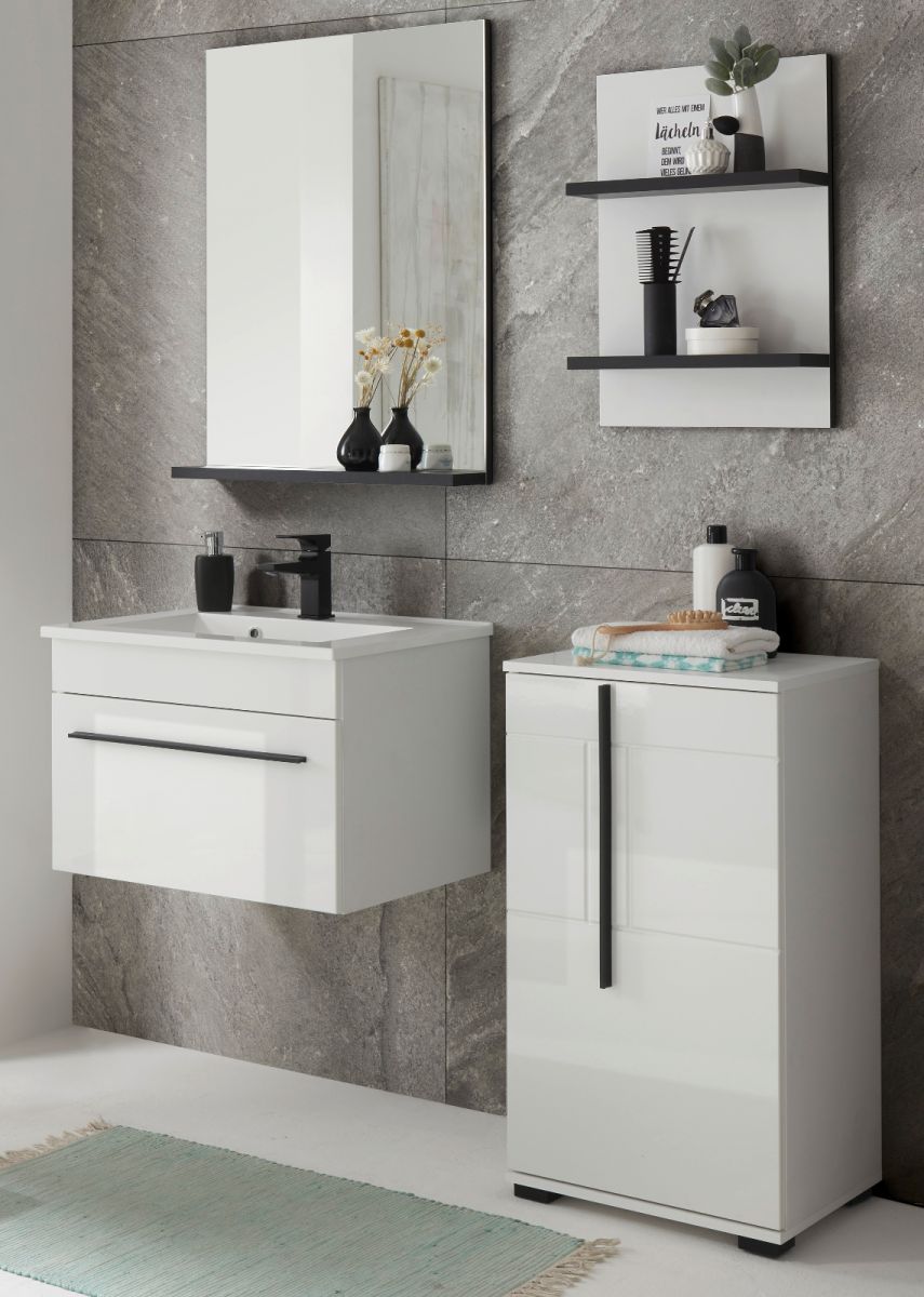 Badmöbel Set 5-teilig Design-D in Hochglanz weiß 115 x 200 cm