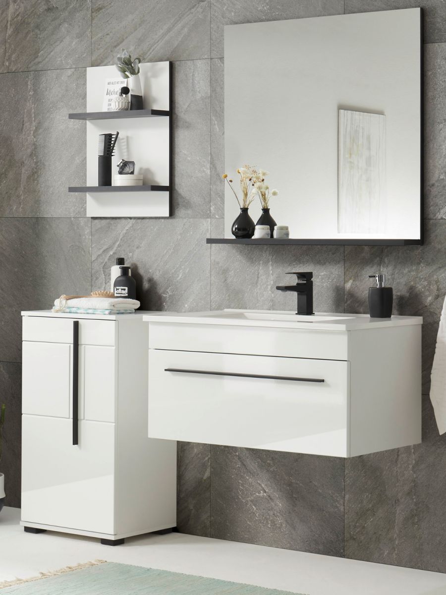 Badmöbel Set 5-teilig Design-D in Hochglanz weiß 135 x 200 cm