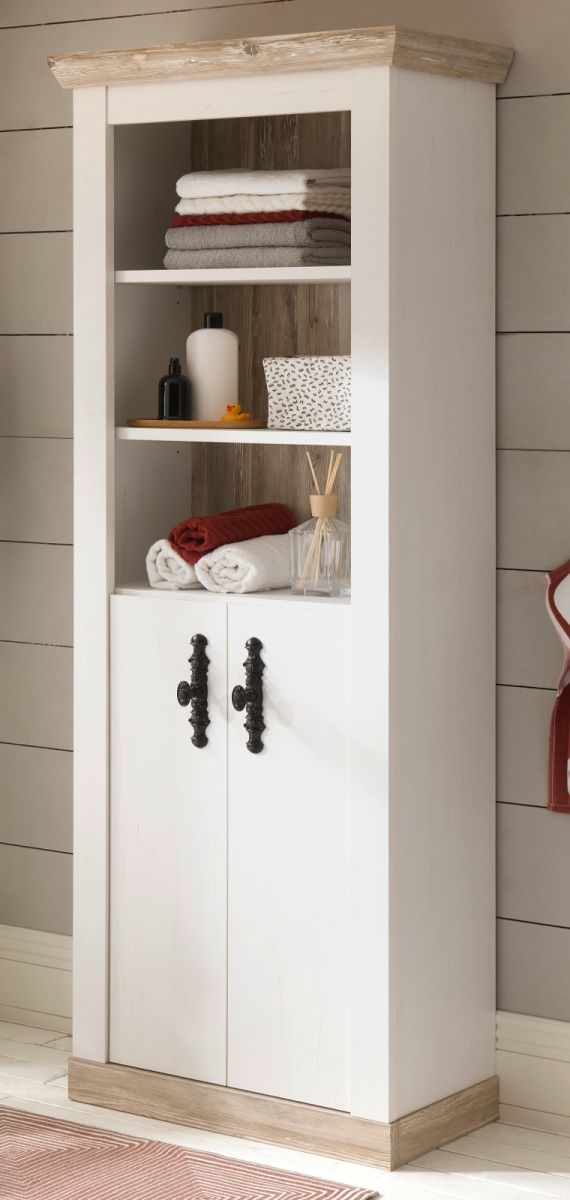 Badezimmer Hochschrank Rovola in Pinie weiß Landhaus 65 x 200 cm