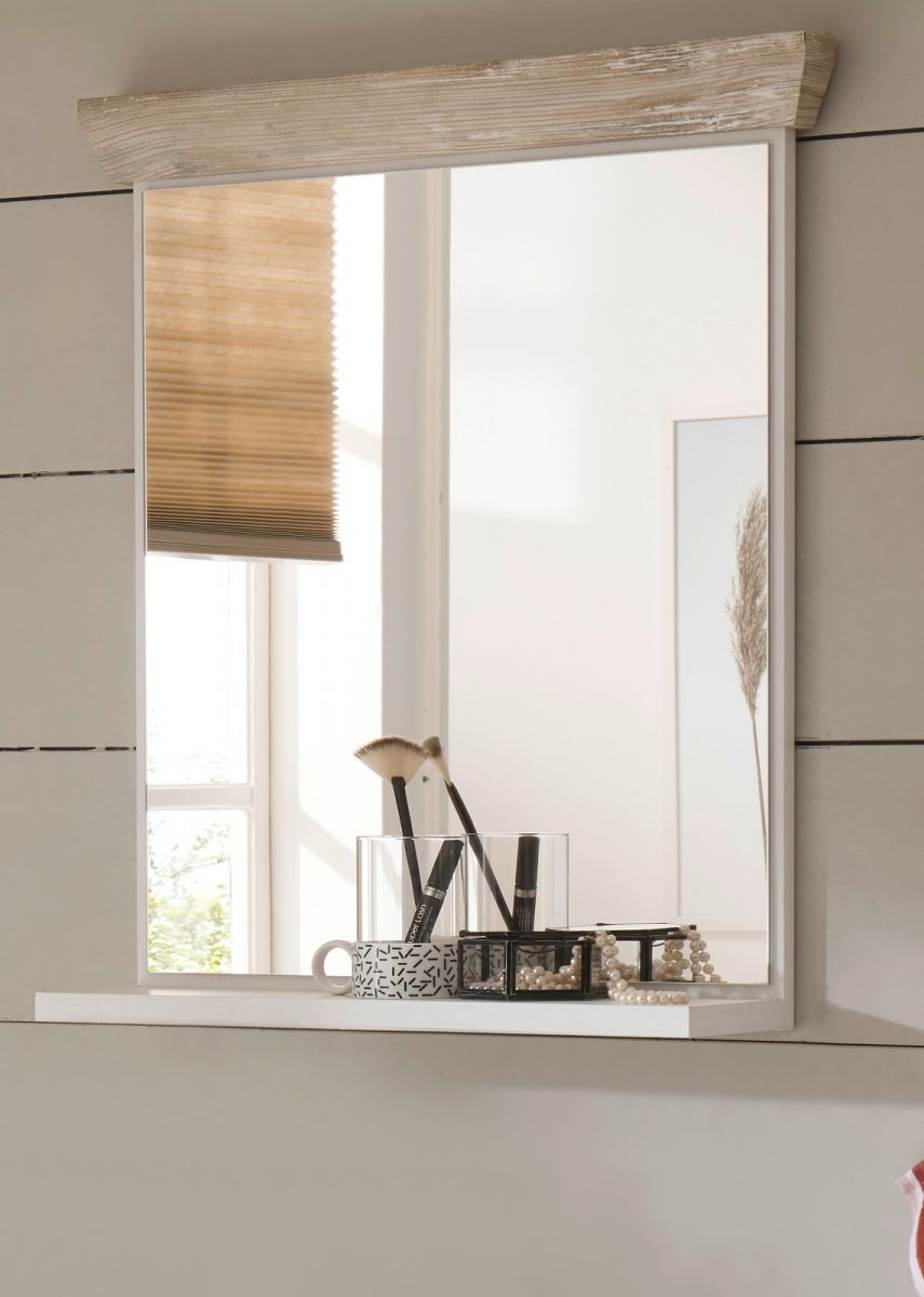 Badezimmer Spiegel Rovola in Pinie weiß Landhaus 60 x 72 cm