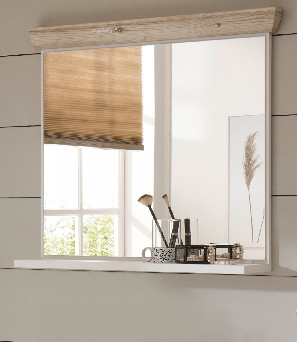 Badezimmer Spiegel Rovola in Pinie weiß Landhaus 80 x 72 cm