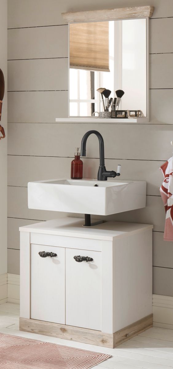 Badmöbel Set 2-teilig Rovola in Pinie weiß Landhaus 60 x 200 cm