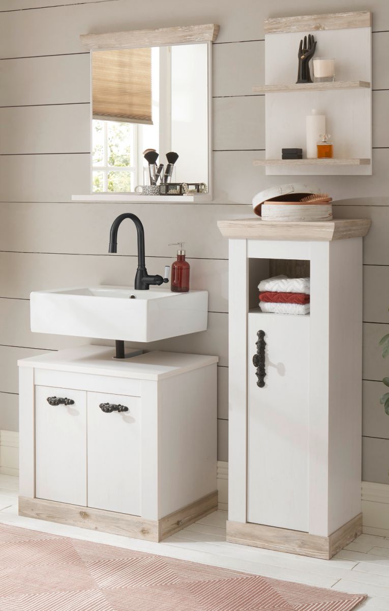 Badmöbel Set 4-teilig Rovola in Pinie weiß Landhaus 122 x 200 cm