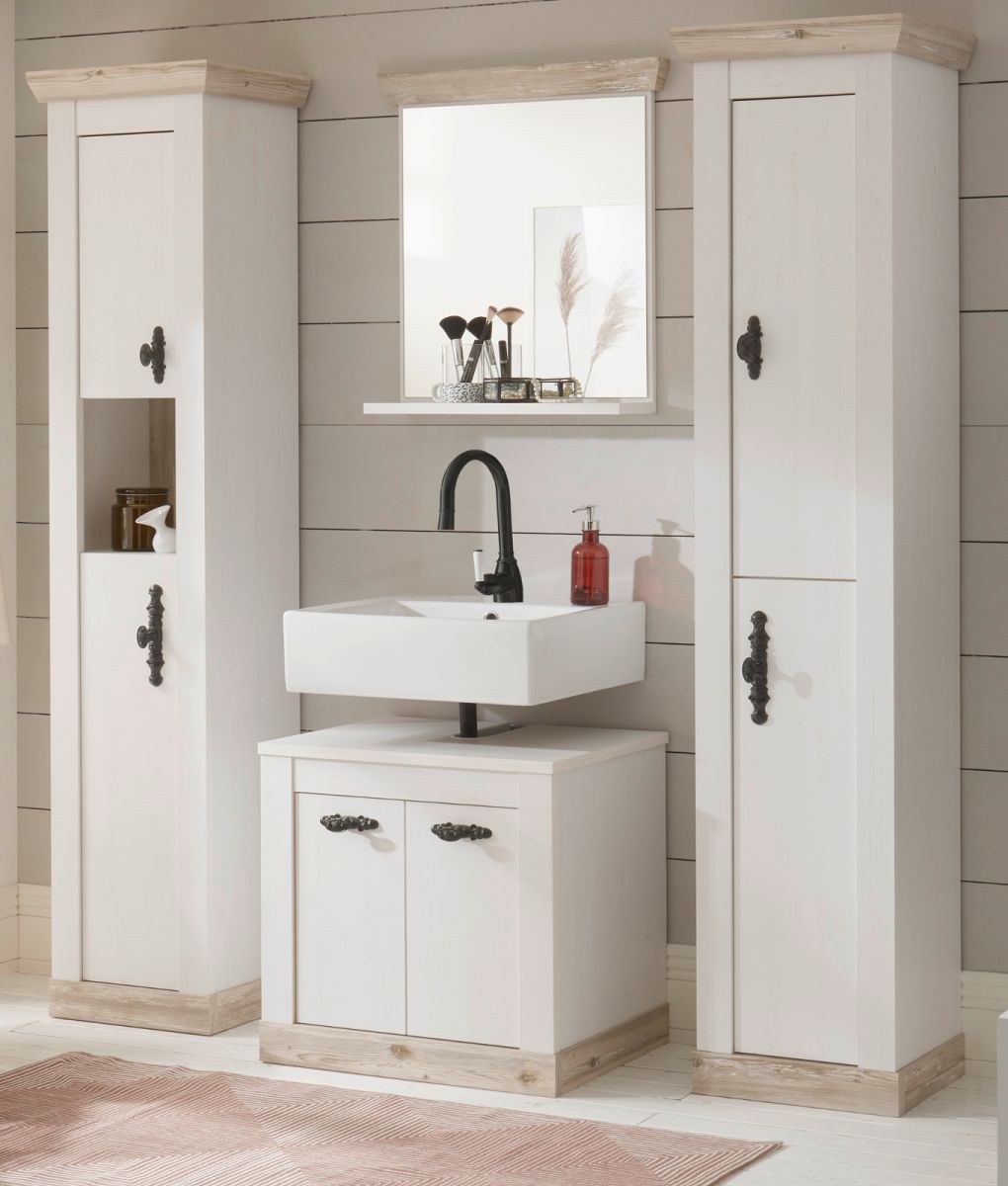 Badmöbel Set 4-teilig Rovola in Pinie weiß Landhaus 184 x 200 cm