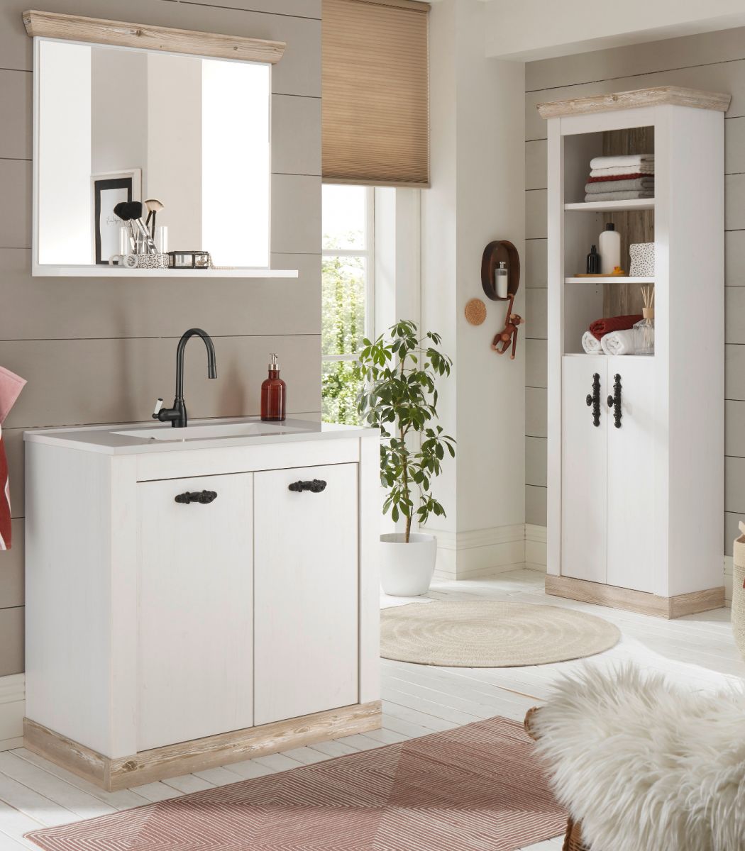 Badmöbel Set 4-teilig Rovola in Pinie weiß Landhaus 166 x 200 cm