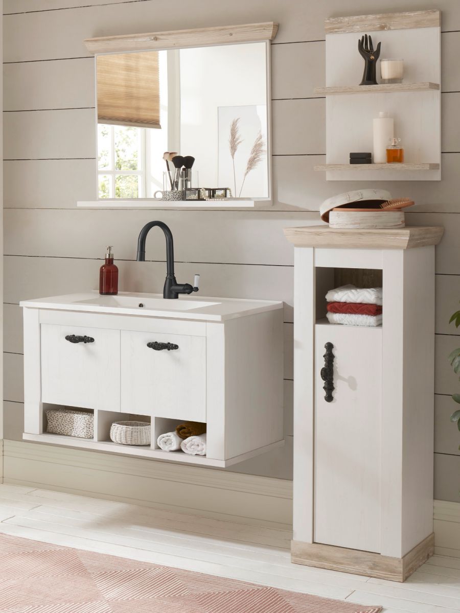 Badmöbel Set 5-teilig Rovola in Pinie weiß Landhaus 143 x 200 cm