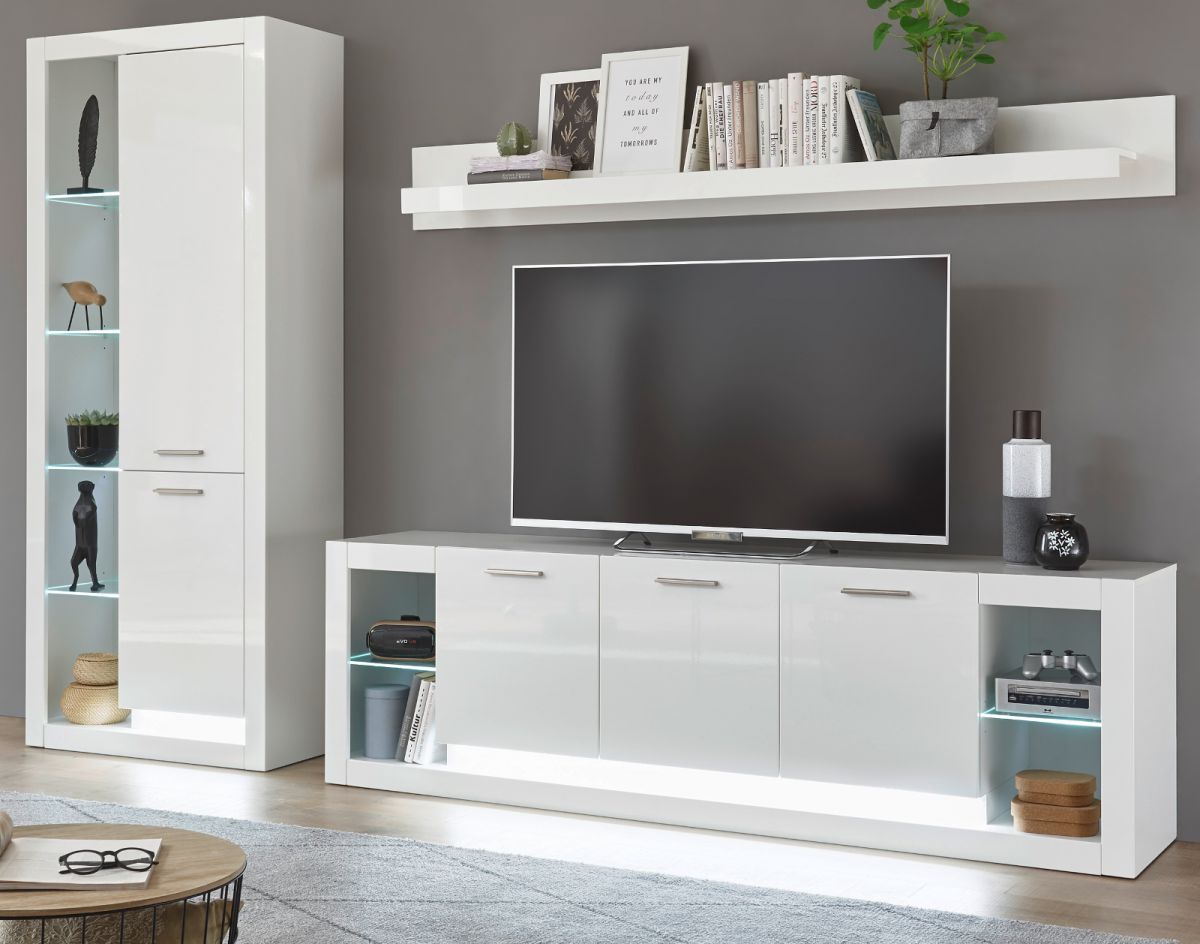 Wohnwand Ladis in weiß Hochglanz 298 cm
