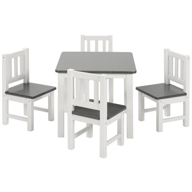 BOMI® Kindersitzgruppe 'Amy' in weiß und grau Sitzgruppe Kindertisch und 4 x Stuhl