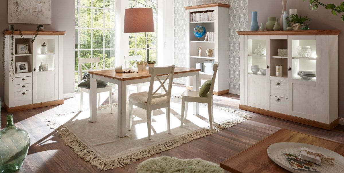 Esszimmer Set Hemsby in weiß Pinie / Eiche Landhaus