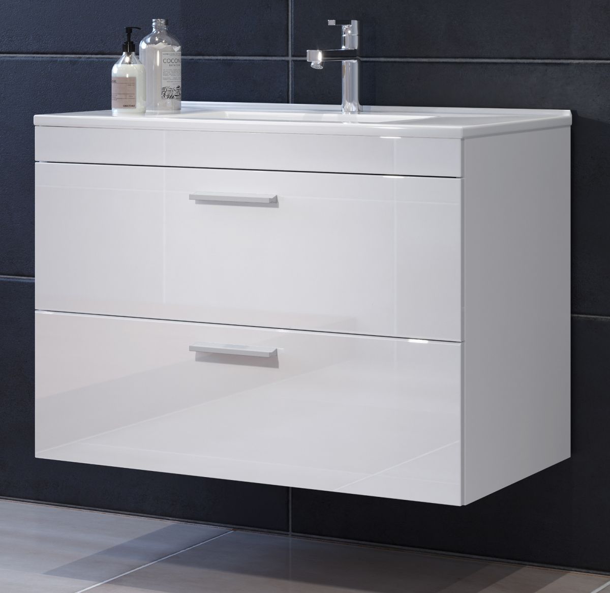 Waschtisch hängend mit Waschbecken Devon weiß Hochglanz 81 cm