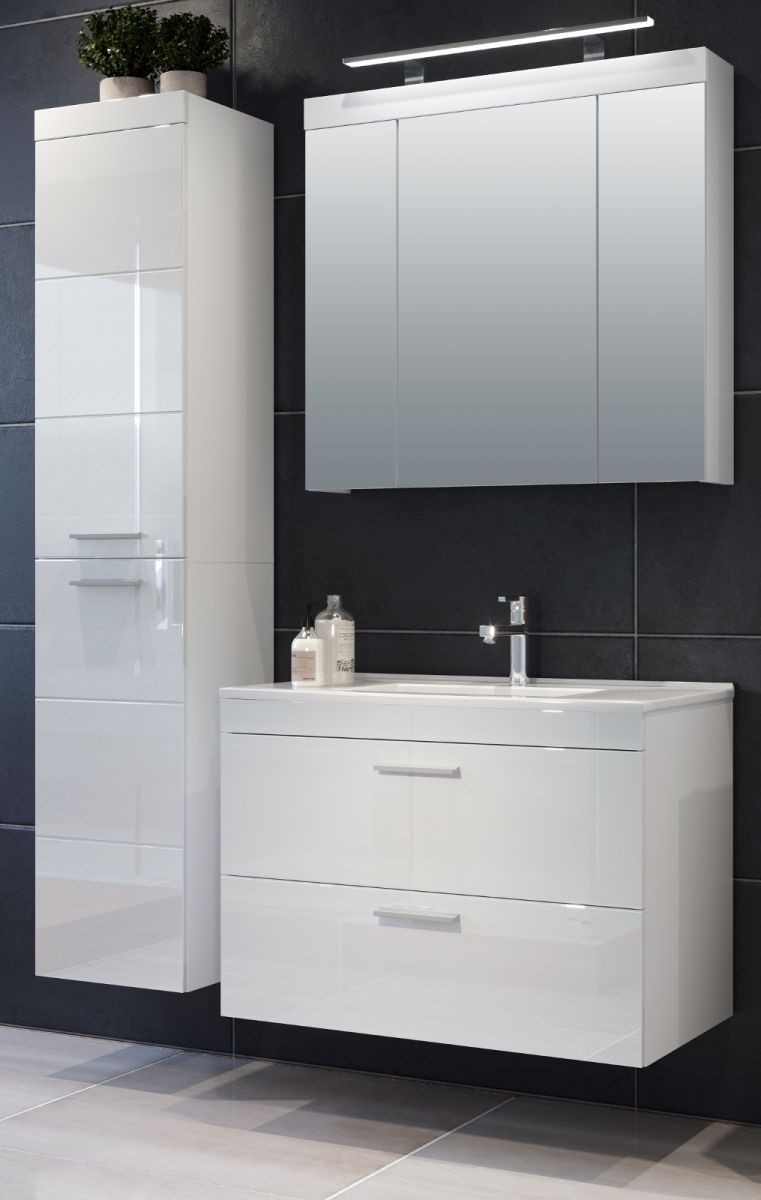 Badmöbel Set Devon in weiß Hochglanz 130 cm