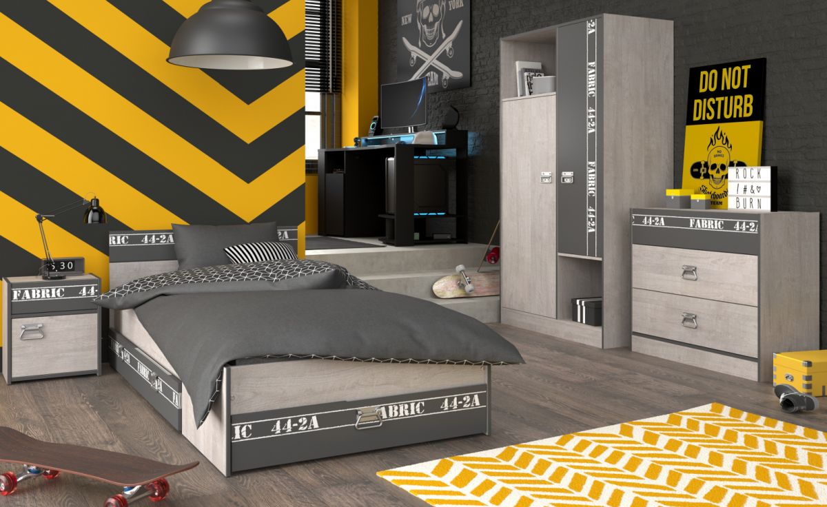 Parisot Kinderzimmer Fabric in Esche grau und schwarz Jugendzimmer Set 5-tlg.