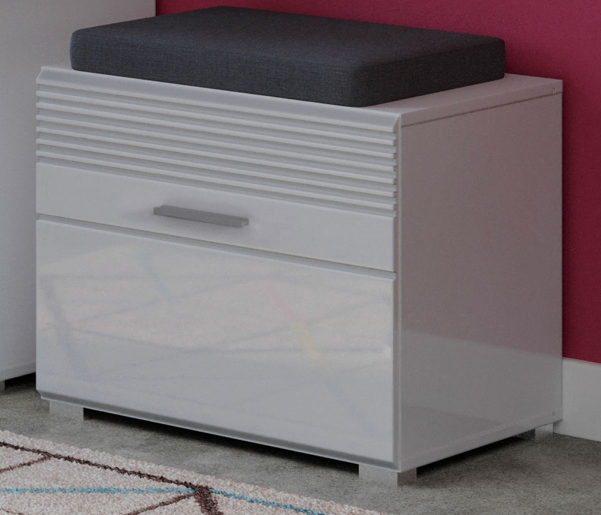 Garderobe Sitzbank Leon in weiß Hochglanz 60 cm