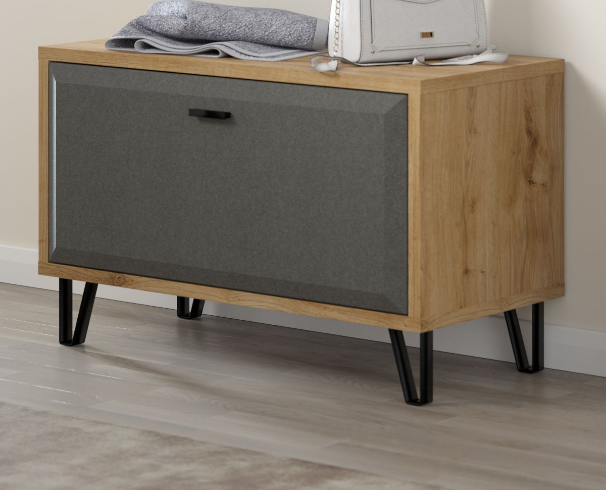 Garderobe Sitzbank Blanshe in Filz grau und Eiche 79 x 51 cm