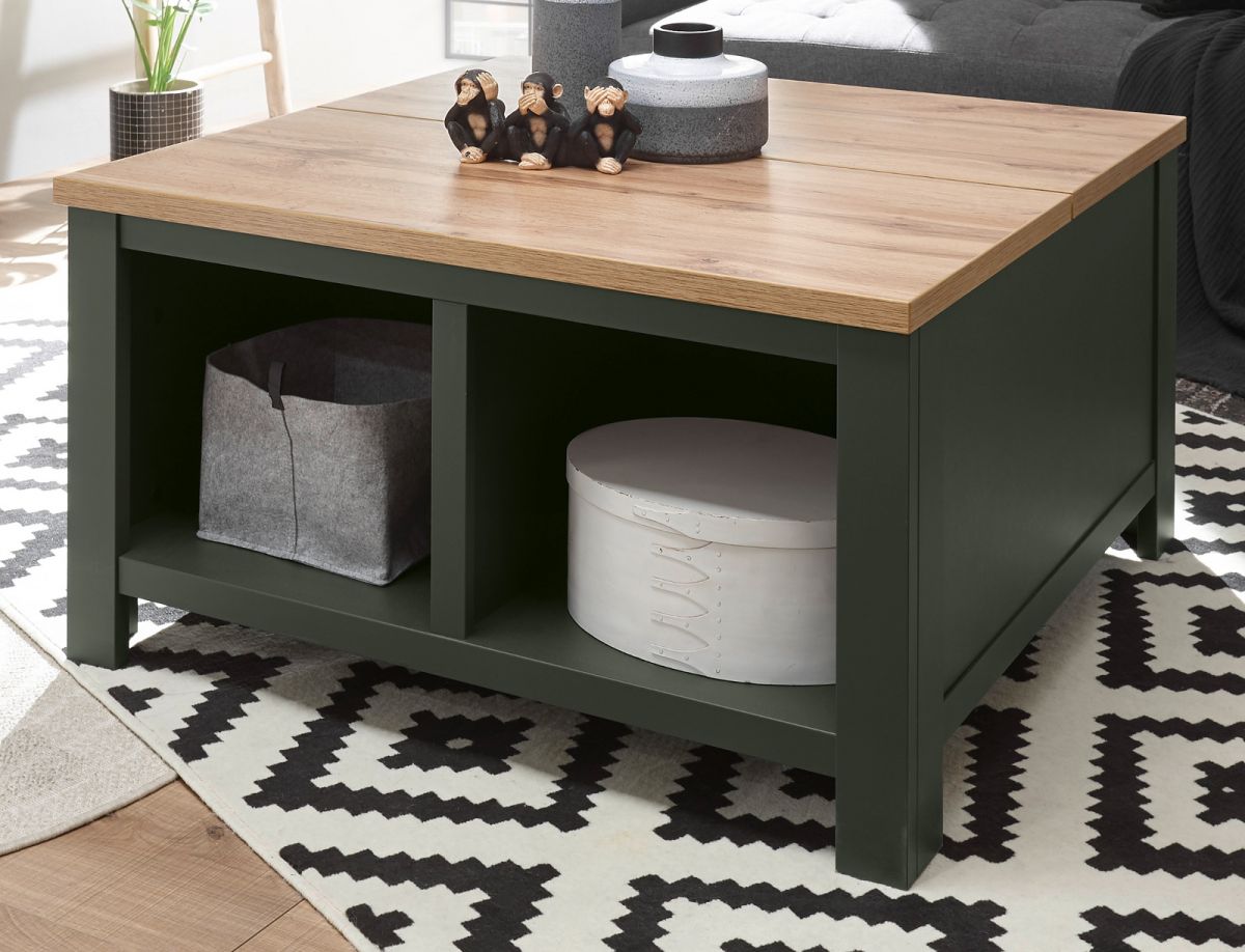 Couchtisch Norwich in grün und Eiche 93 x 93 cm