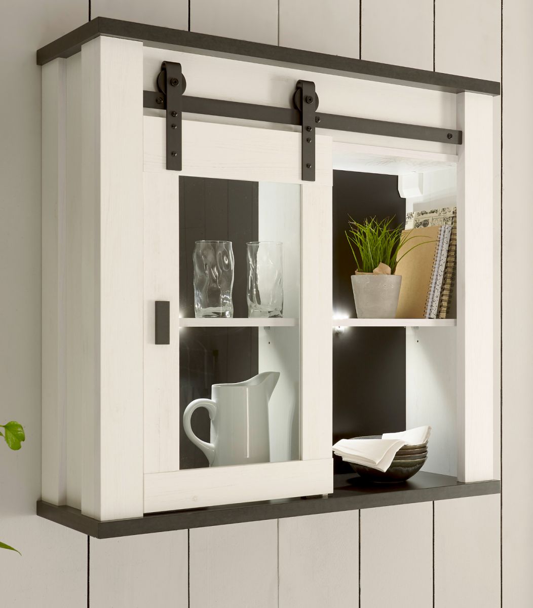 Küche Hängeschrank Stove in weiß Pinie und anthrazit Landhaus 93 x 90 cm