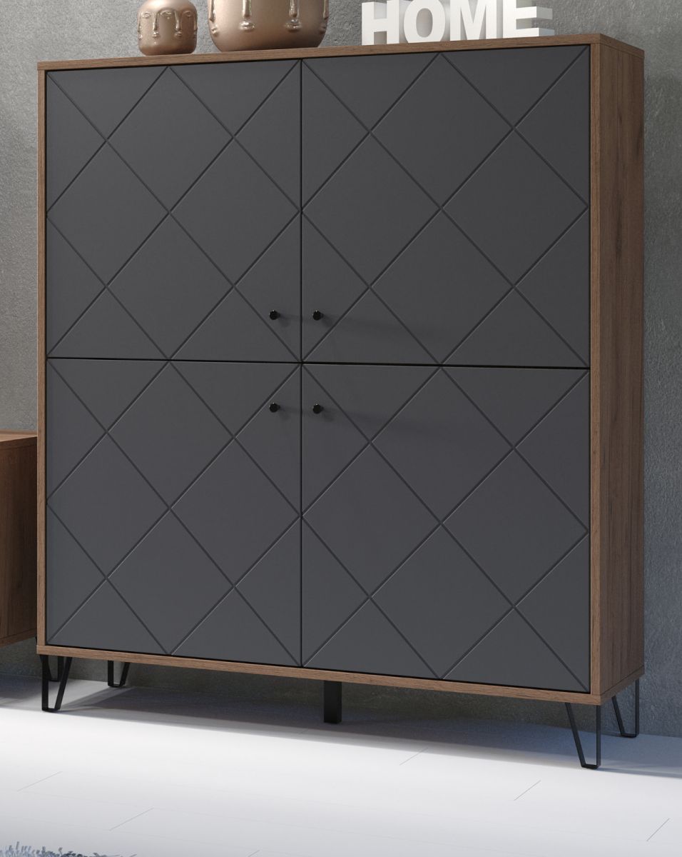 Highboard Rhomba in Graphite grau und Eiche Kraft Gold 123 x 136 cm