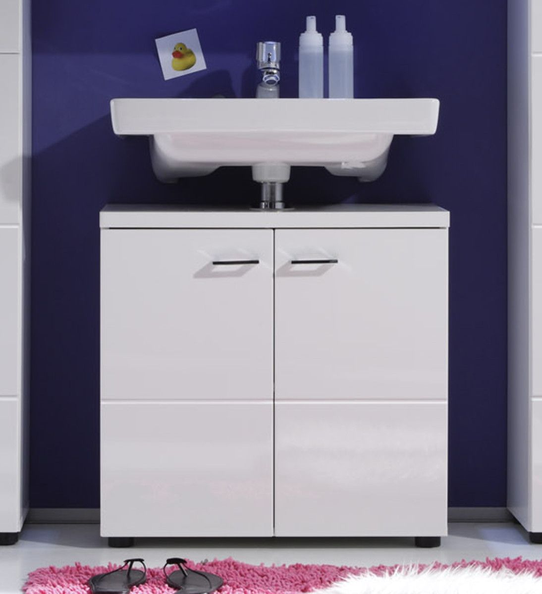 Badezimmer Waschbeckenunterschrank 'Nightlife' in weiß Hochglanz Badschrank 65 x 63 cm