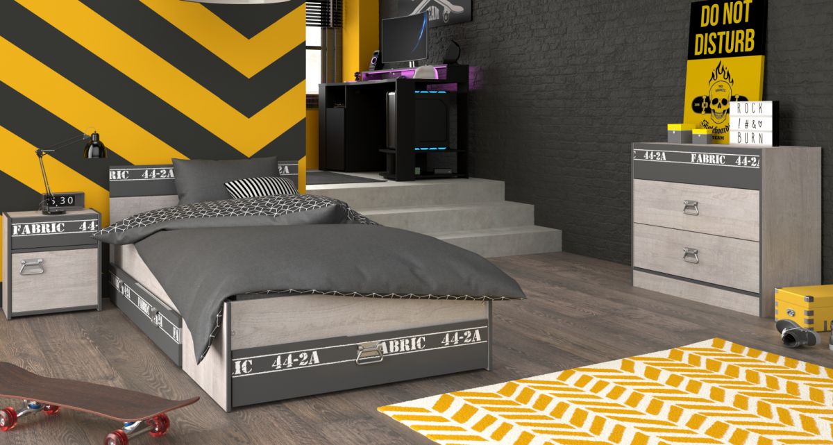 Parisot Kinderzimmer Fabric in Esche grau und schwarz Jugendzimmer Set 4-tlg.