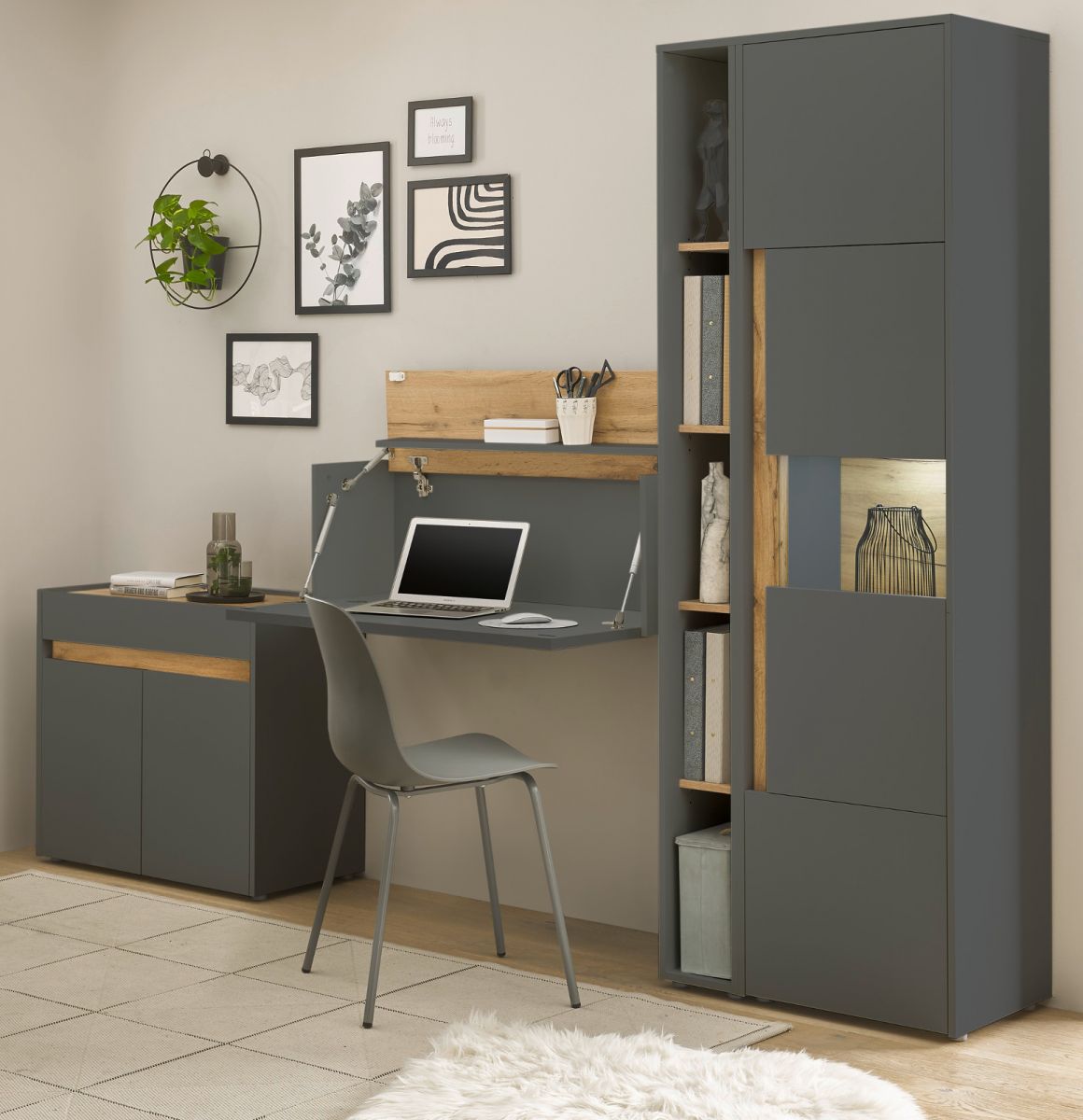 Büromöbel Set Center in grau matt und Eiche Wotan 290 cm