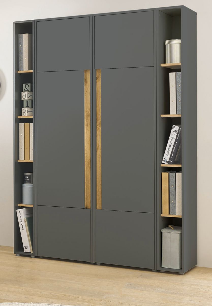 Aktenschrank Set Center in grau matt und Eiche Wotan 140 x 200 cm