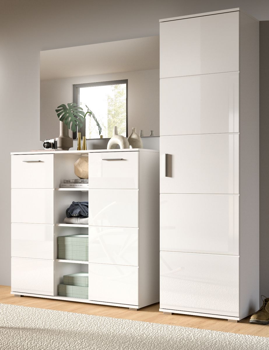 Garderobe Set 3-teilig Grazie in weiß Hochglanz 180 x 191 cm