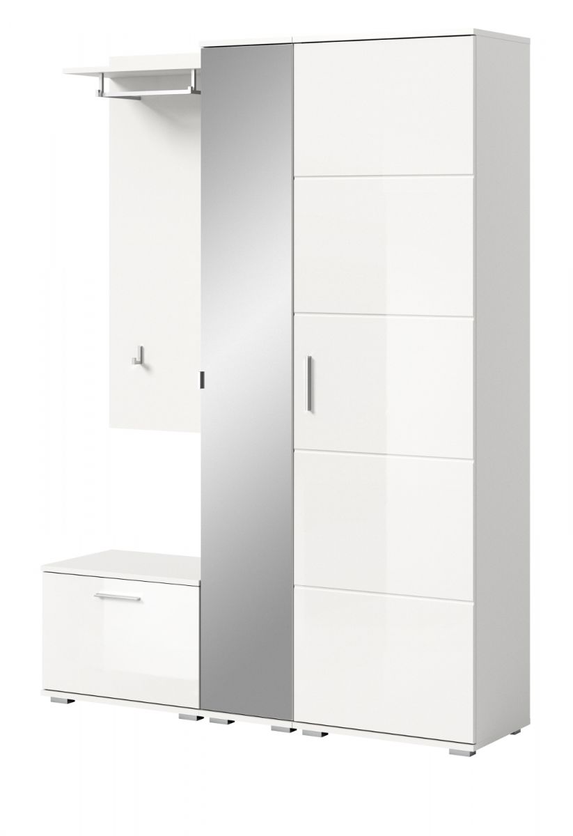 Garderobe Set 4-teilig Grazie in weiß Hochglanz 140 x 191 cm