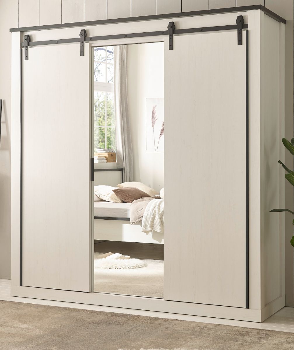 Kleiderschrank Stove in weiß Pinie und anthrazit Landhaus 200 x 209 cm