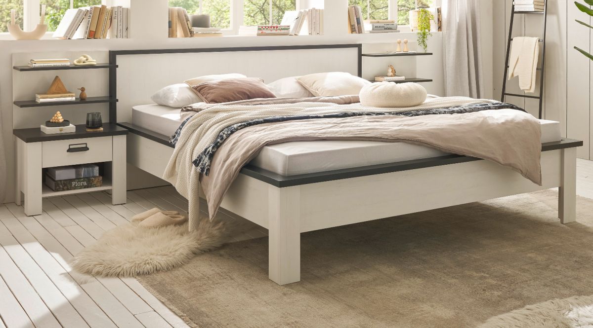Schlafzimmer Set Stove in weiß Pinie Landhaus Liegefläche 180 x 200 cm