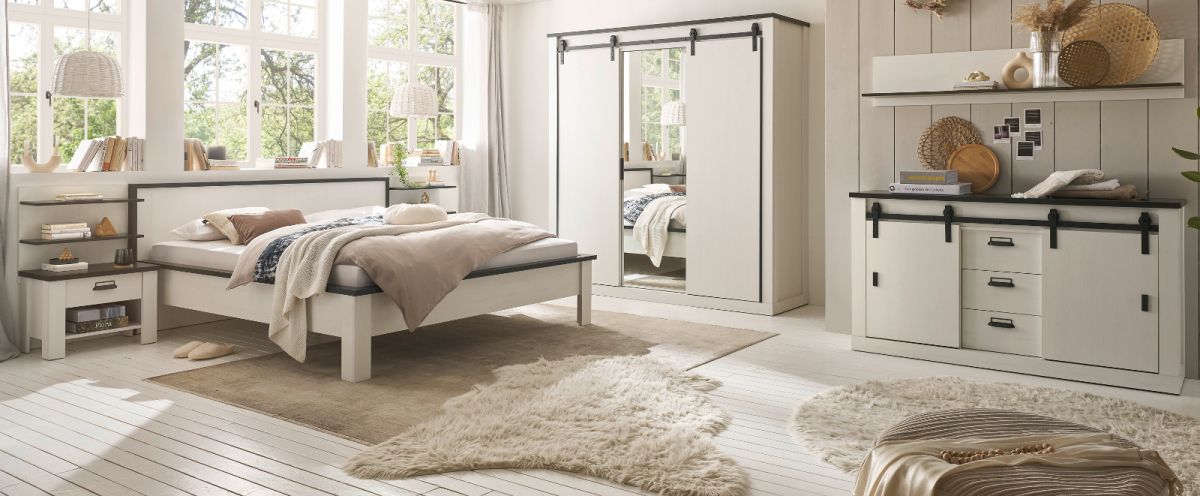Schlafzimmer komplett Set Stove in weiß Pinie Landhaus Liegefläche 180 x 200 cm