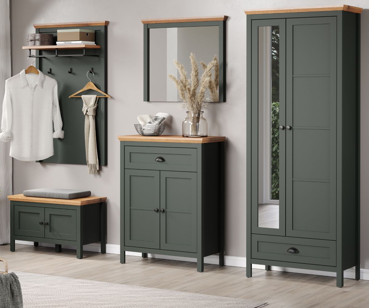 Garderobe Set Stanton in grün und Eiche Landhaus 260 x 198 cm