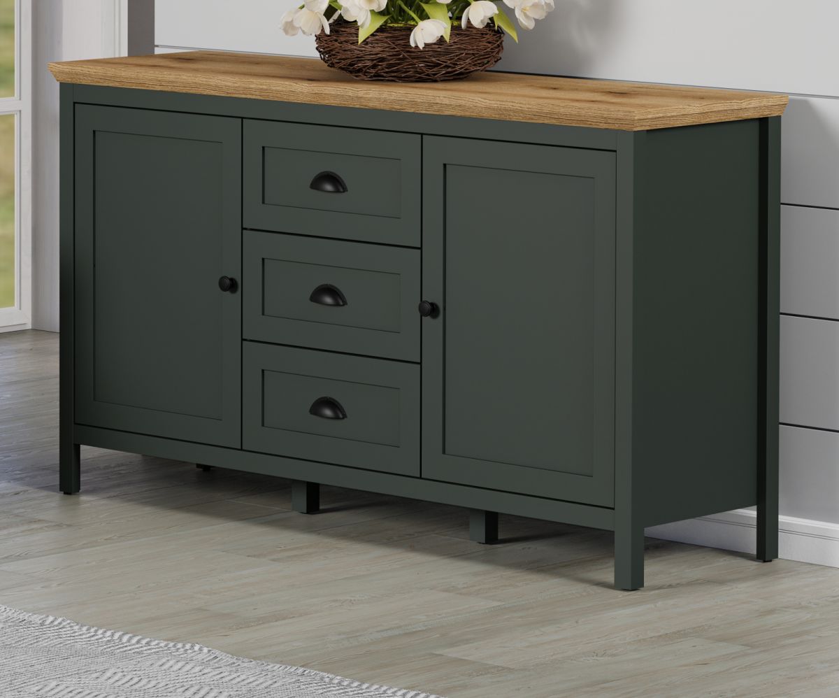 Sideboard Stanton in grün und Eiche Landhaus 146 cm