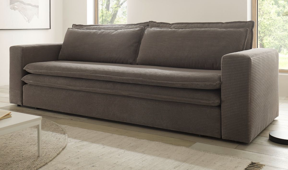 Sofa 3-Sitzer Pesaro in braun Cord Schlafsofa 244 cm